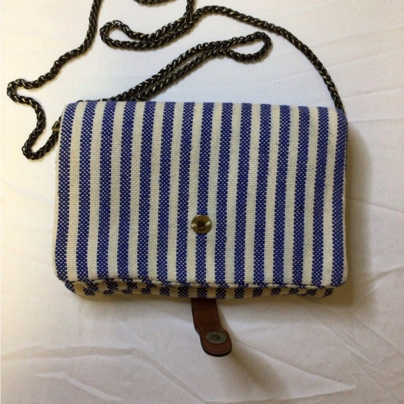 Street Level Blue and White Crossbody Bag with Stripes - Picture 2 of 8